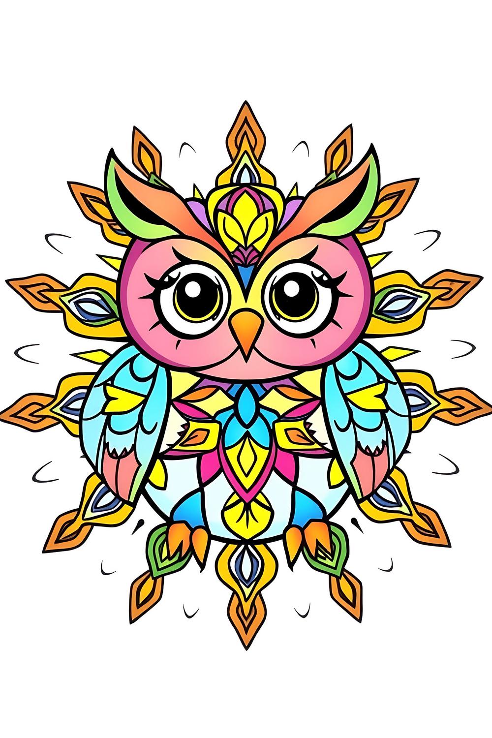 Colorful owl mandala coloring page for kids