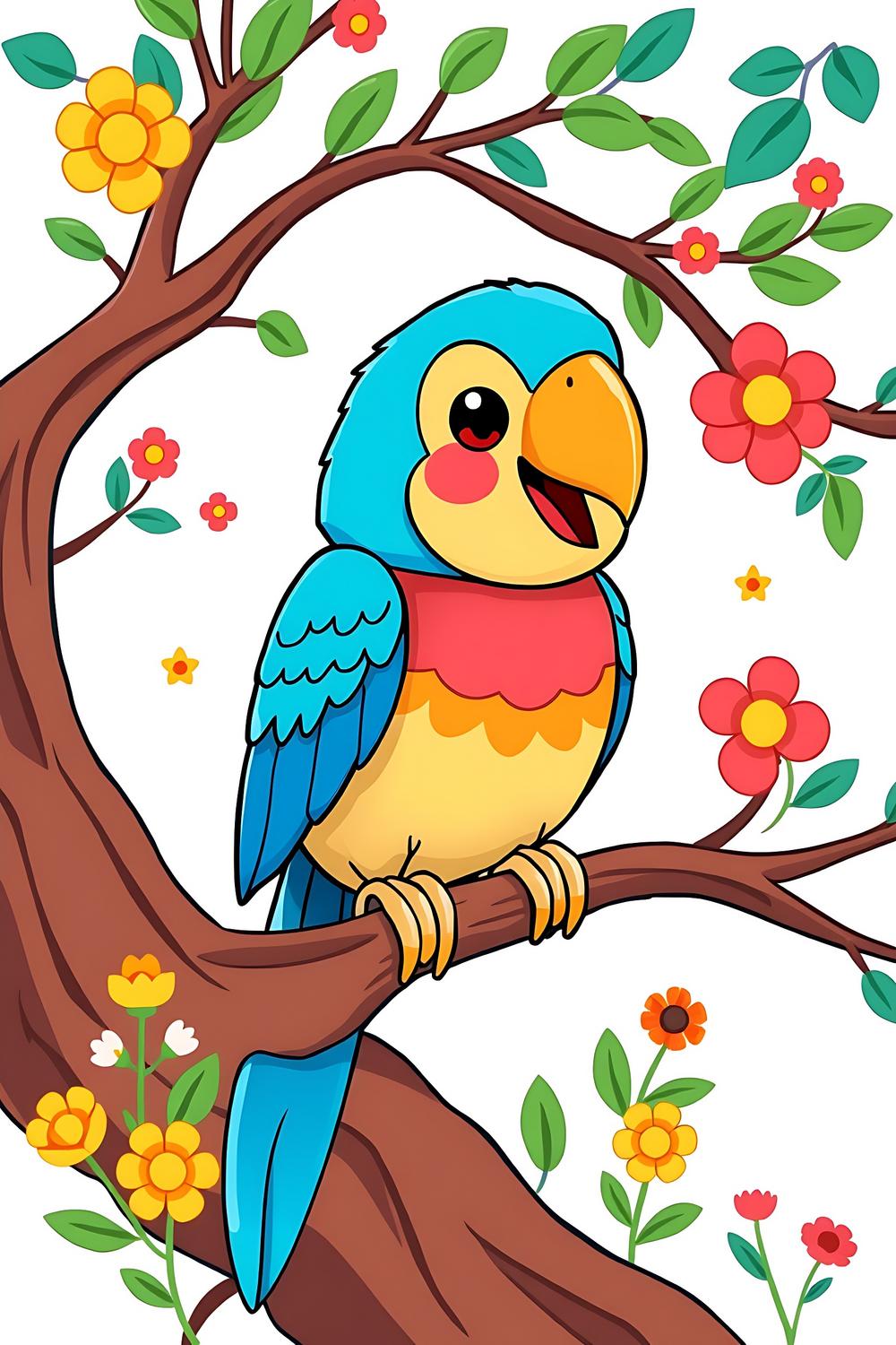 Cute parrot coloring pages for kids