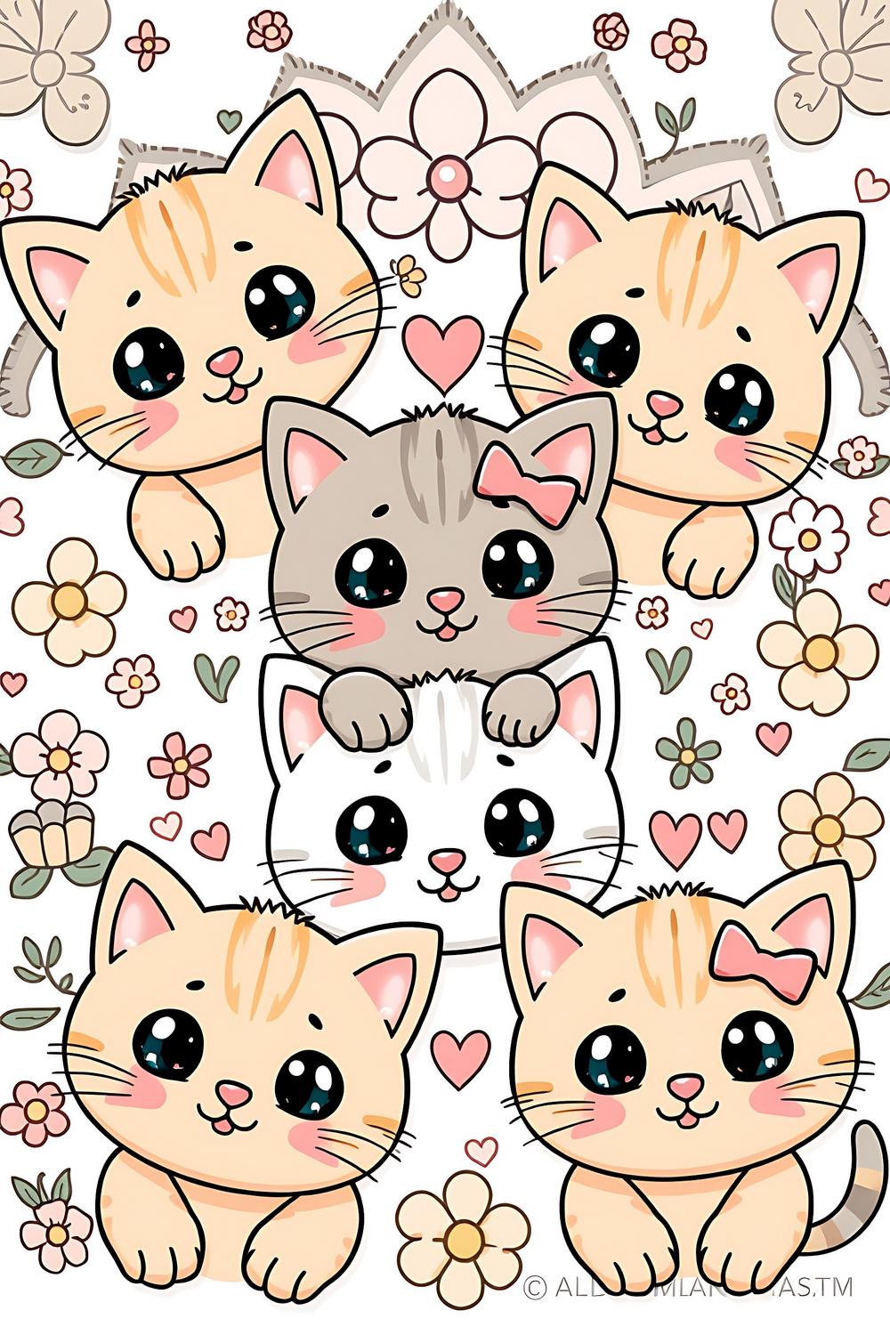 Cute kawaii cats coloring pages for kids