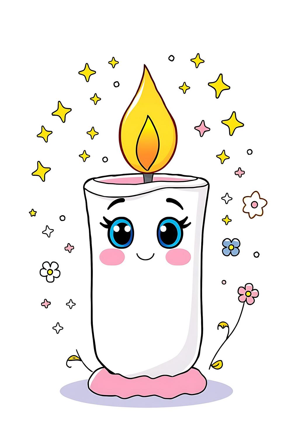 Colorful cartoon magical candle image for kids coloring book.
