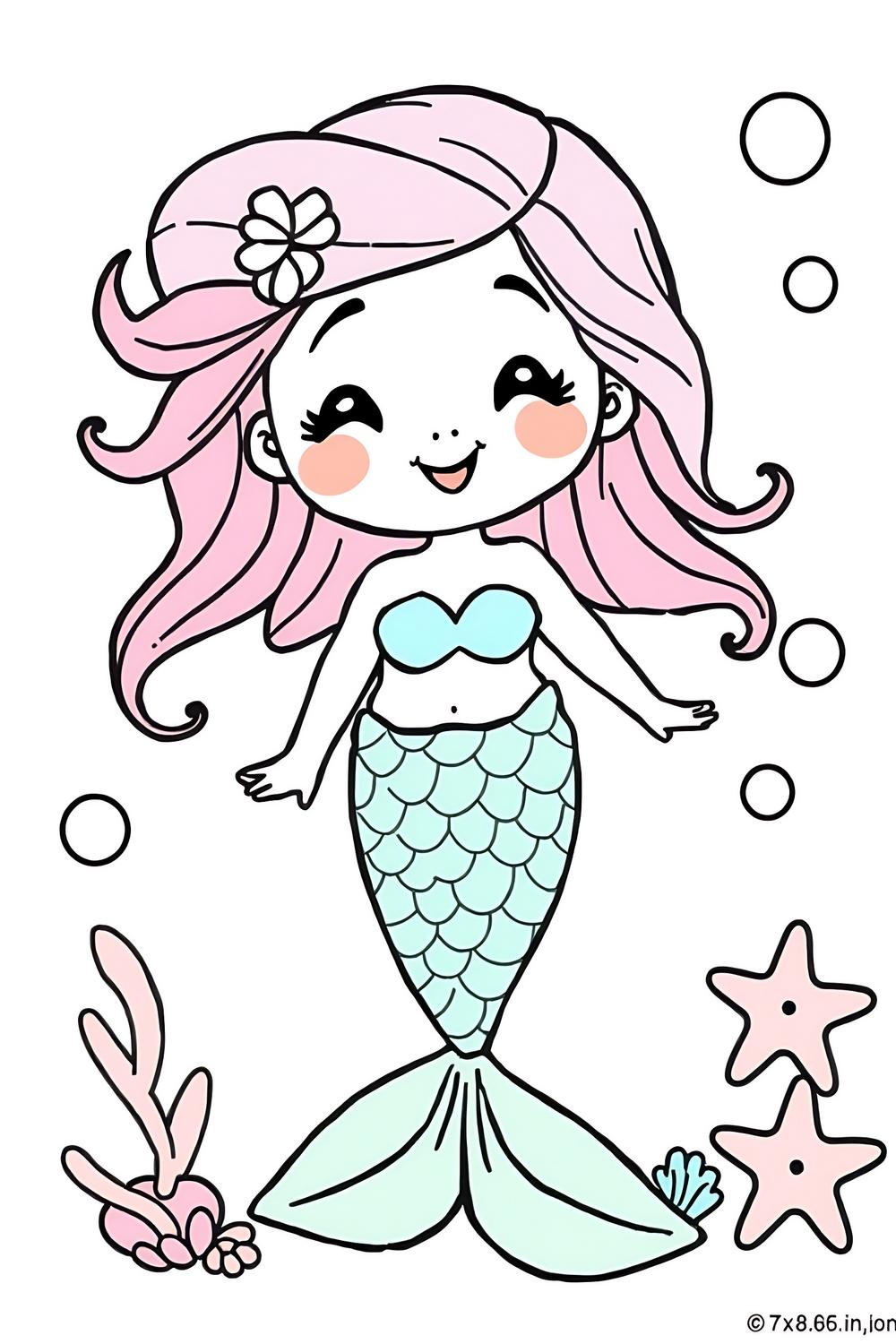 Cute mermaid coloring page with cheerful underwater elements