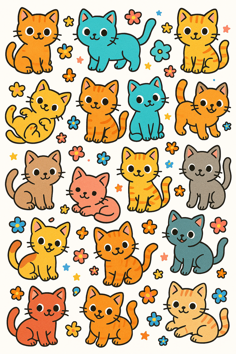 Cute cat coloring pages for kids featuring charming kittens.