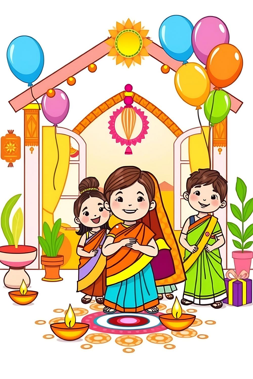 Diwali-themed coloring pages for kids featuring vibrant designs and festive elements.
