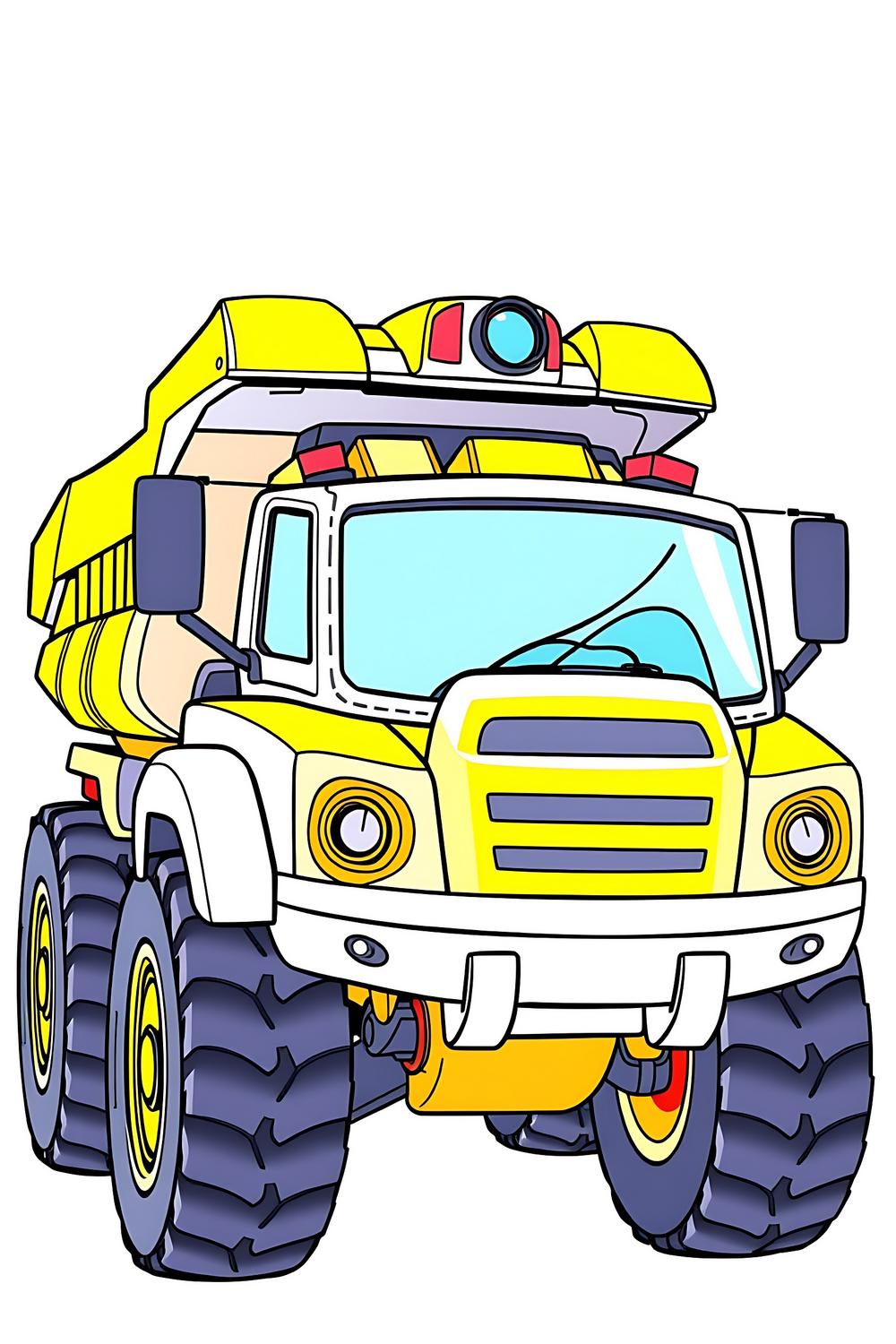 Futuristic construction truck coloring page for kids