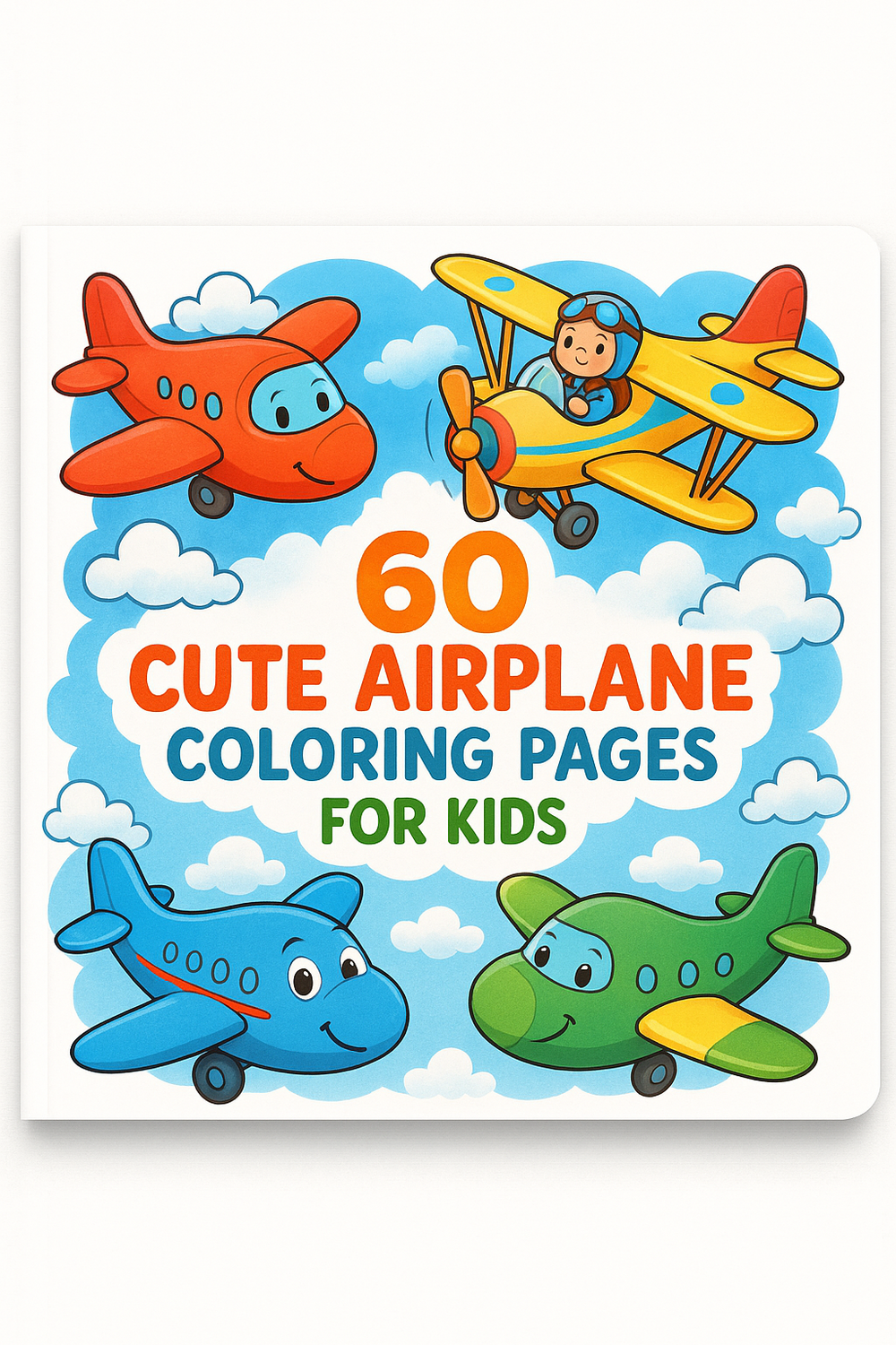 Colorful airplane coloring pages for kids featuring cute designs.