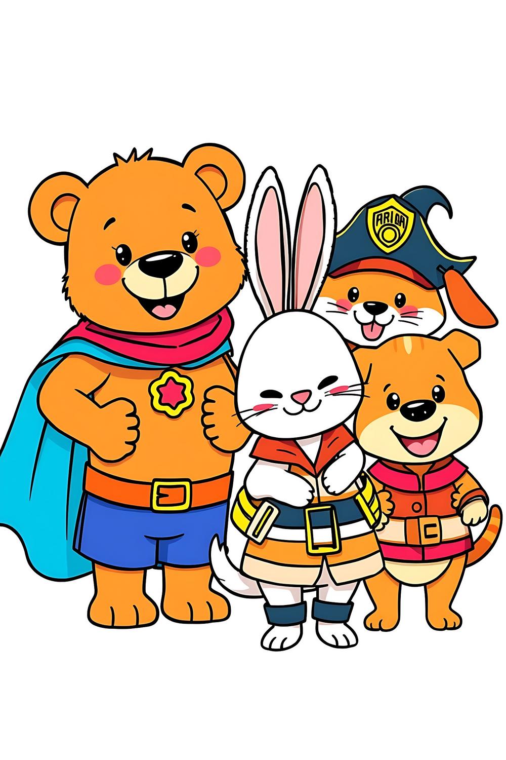 Cute animals dressed in playful costumes for coloring