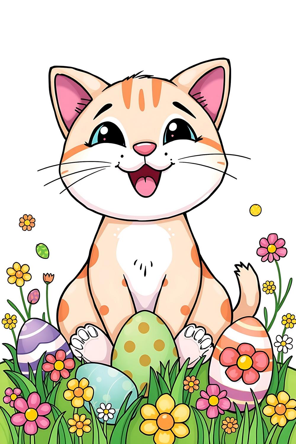 Cute Cat Easter Coloring Book for Kids cover with colorful cat and Easter eggs