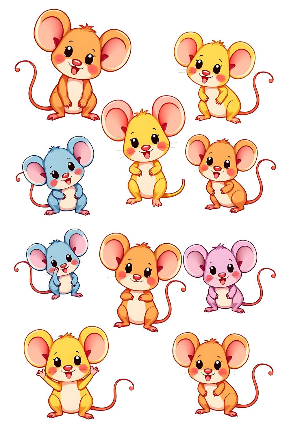 Set of 8 cute colorful mouse SVG digital stamps designed for crafting