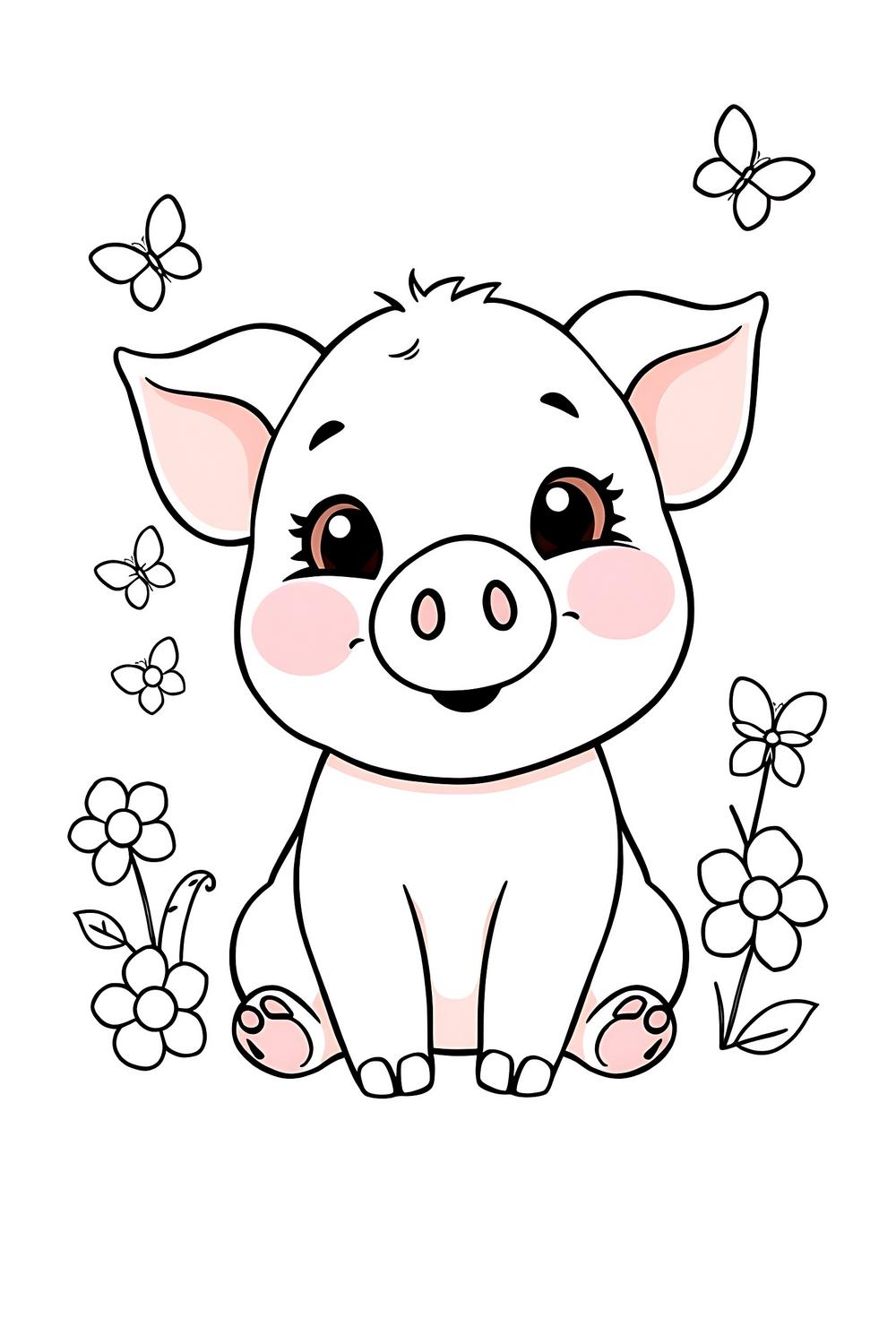 Adorable cute pig coloring page for kids with simple clean lines and friendly face