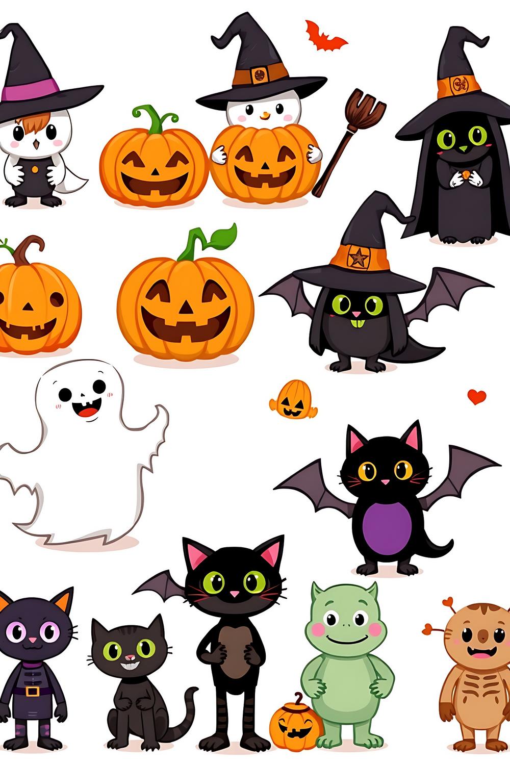 Cute Halloween characters in vibrant colors and charming expressions