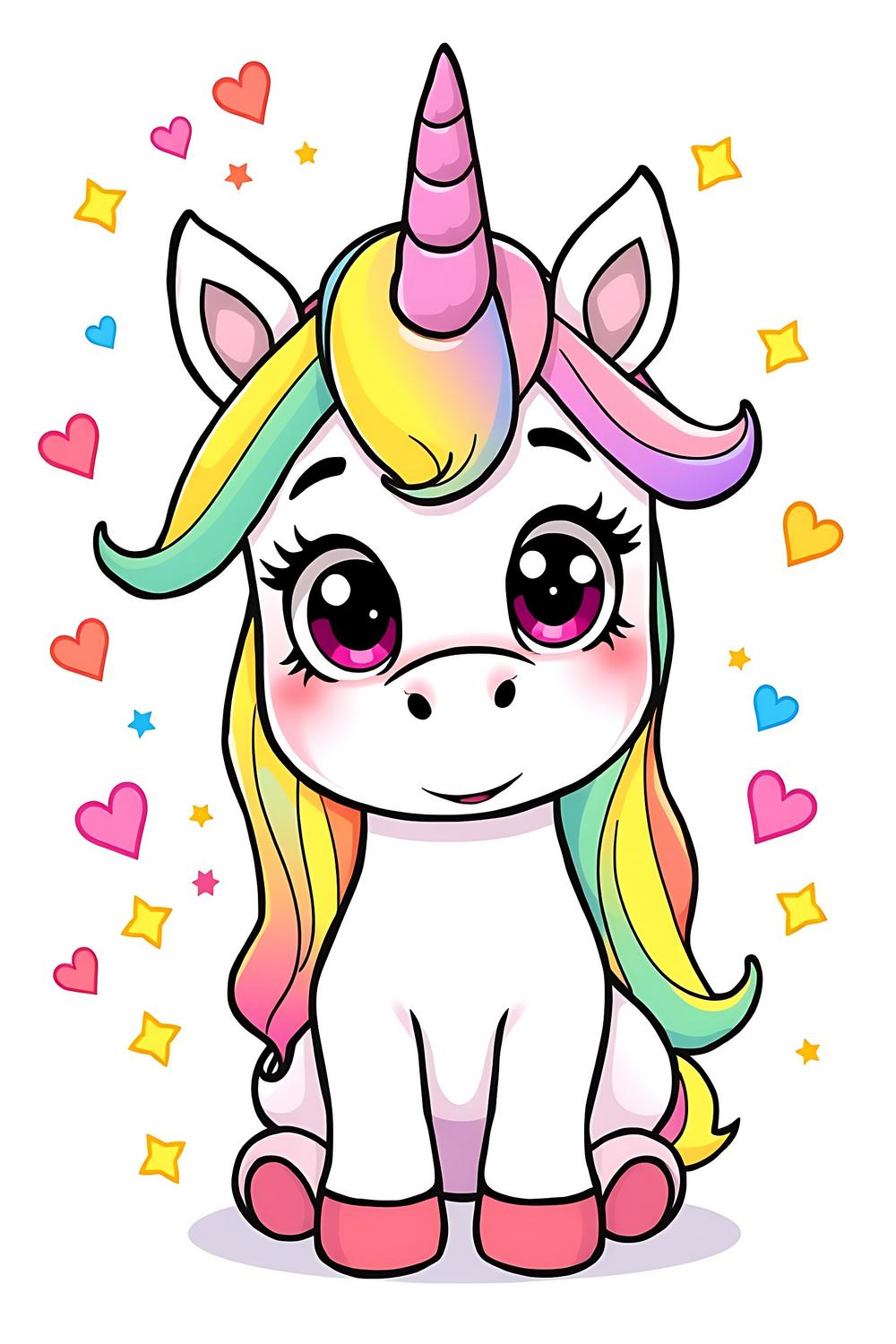 Adorable unicorn portrait coloring page for kids, featuring a colorful design.