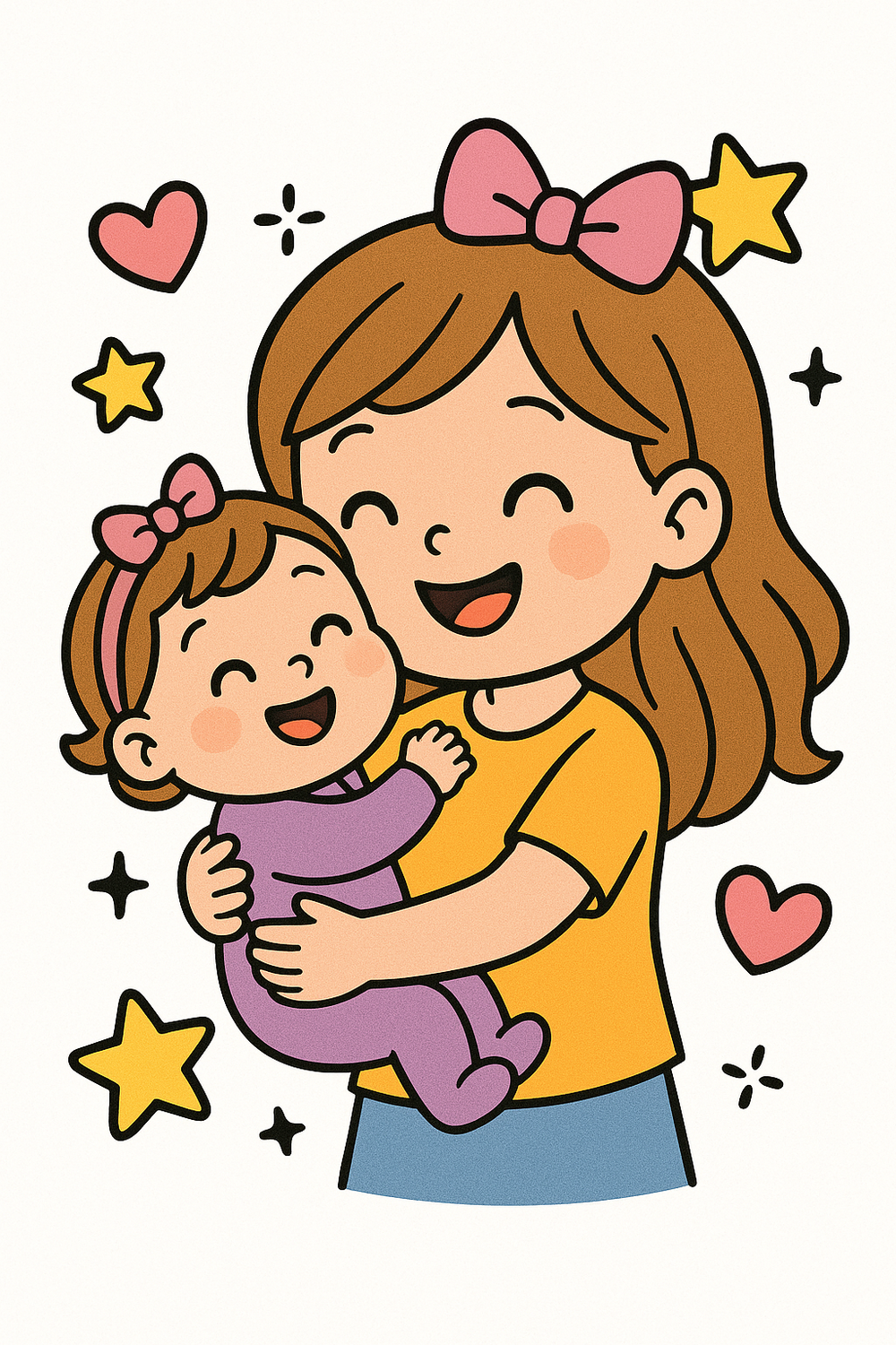 Colorful illustration of two sisters celebrating sisterhood, perfect for kids' coloring.