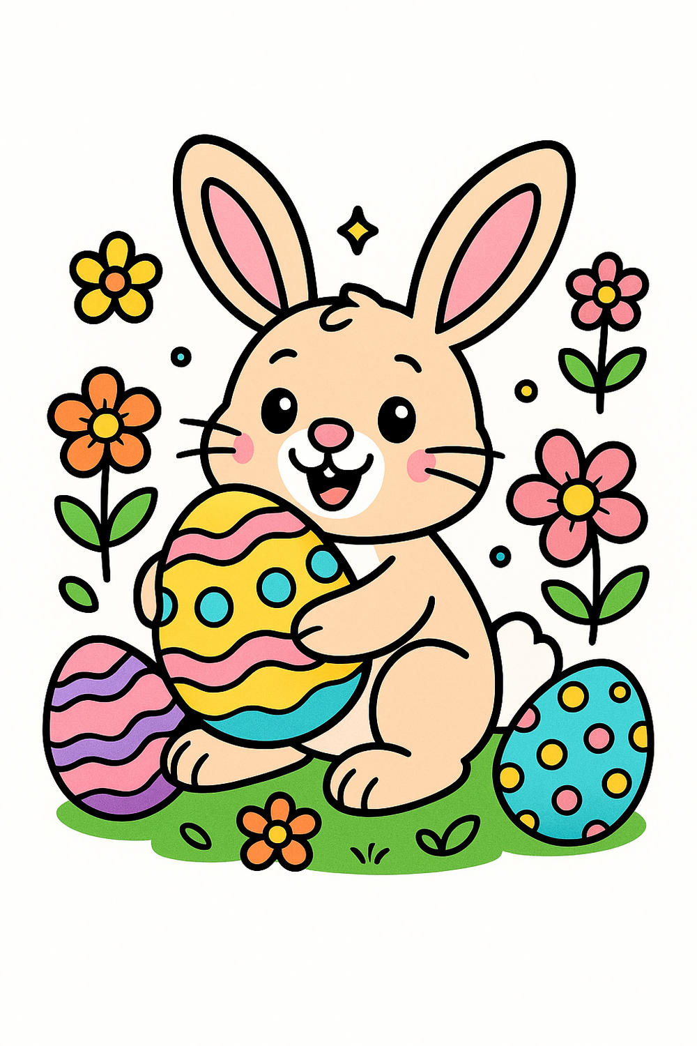 Colorful cartoon-style Easter bunny coloring book cover