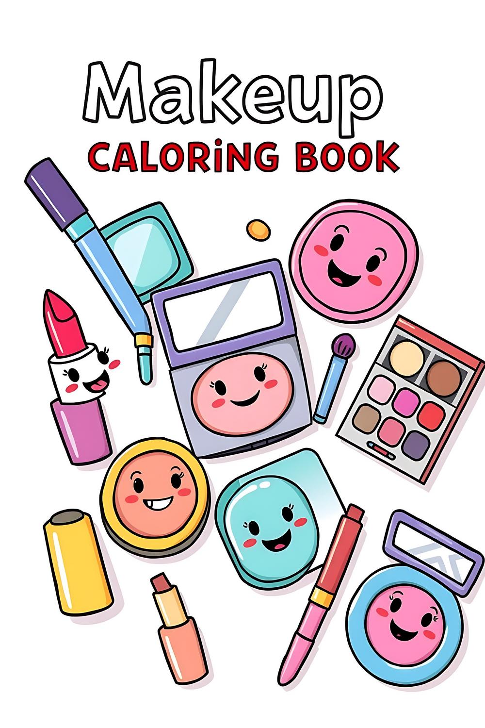 Colorful illustration of Bold and Easy Cosmetics Coloring Book for kids featuring cosmetics themes.