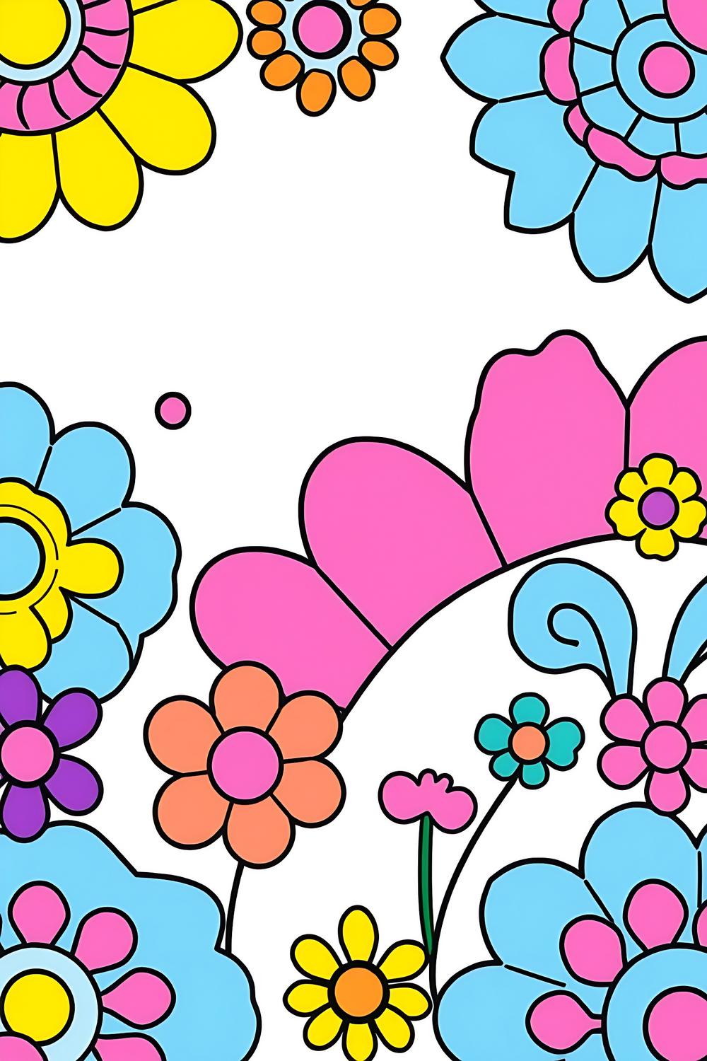 Colorful cartoon style coloring page with bold, easy designs for all ages