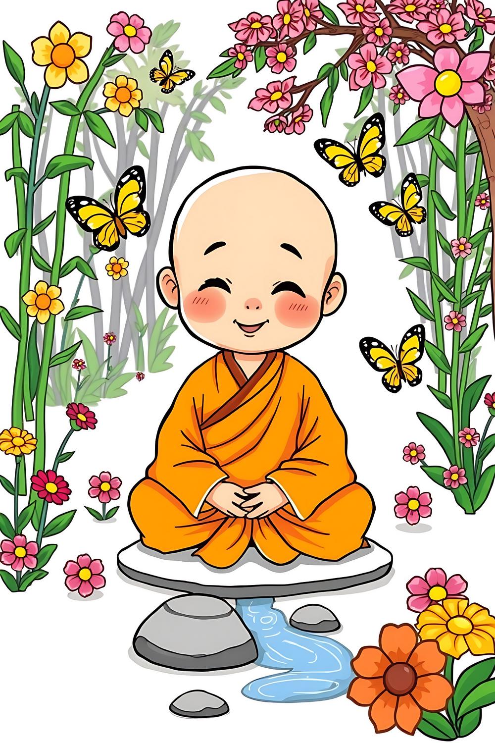 Colorful Buddhist Monk Coloring Page for Kids