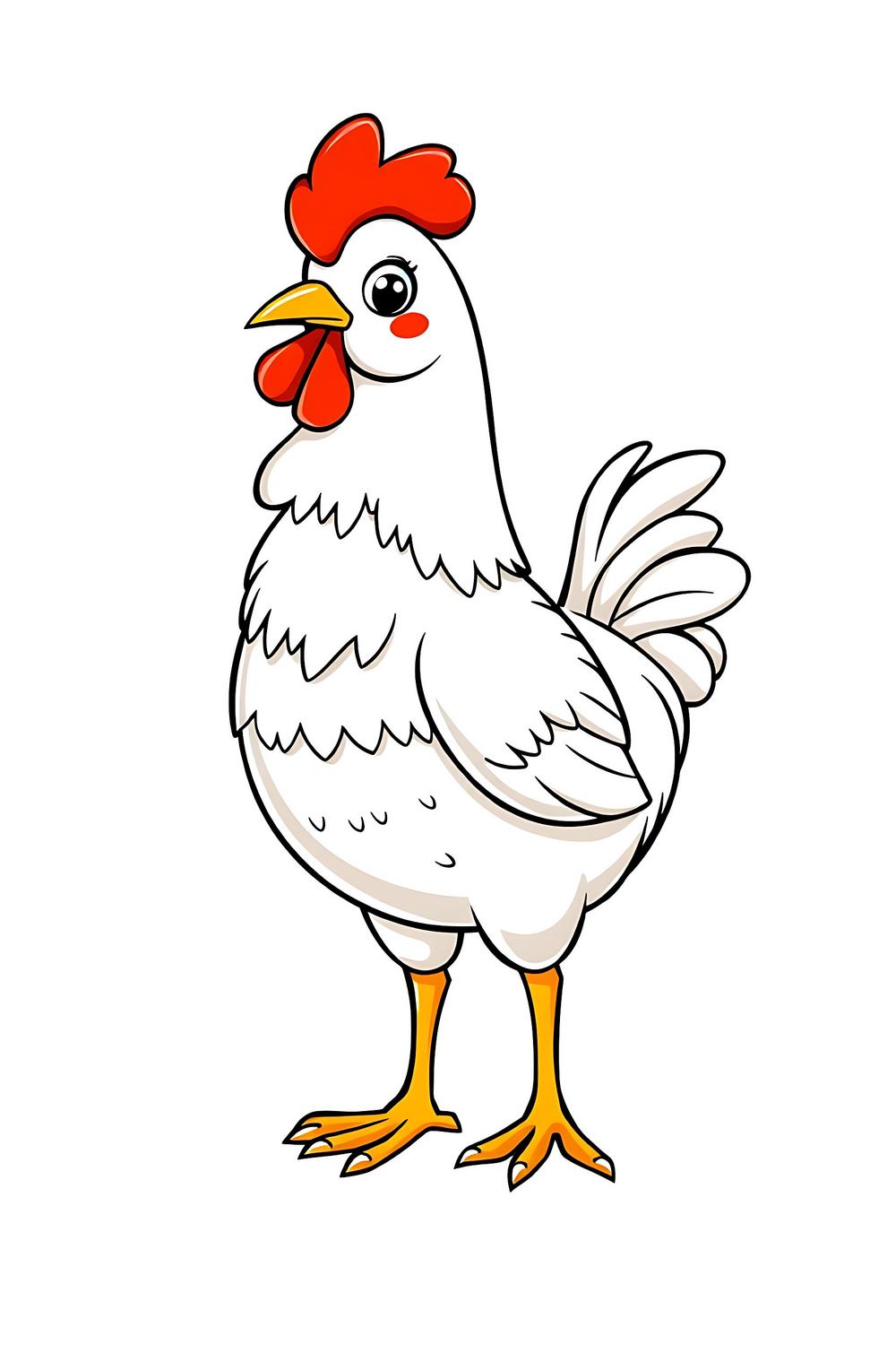Cute colorful cartoon-style chicken for kids' educational coloring material