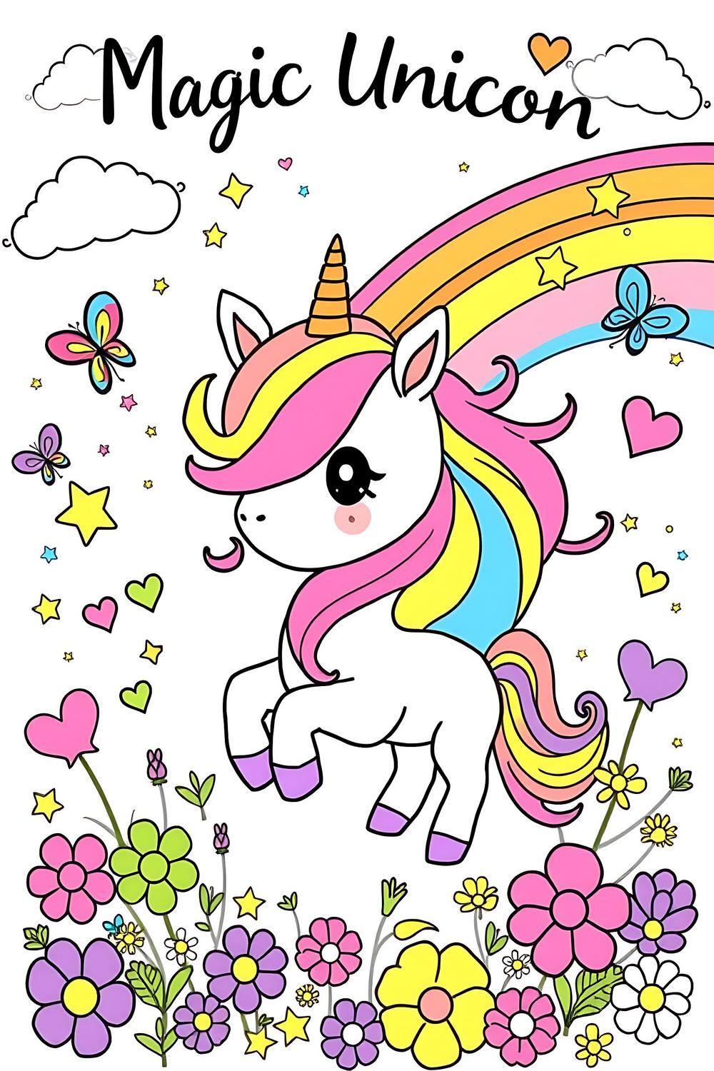Colorful Magic Unicorn design for kids' coloring activity