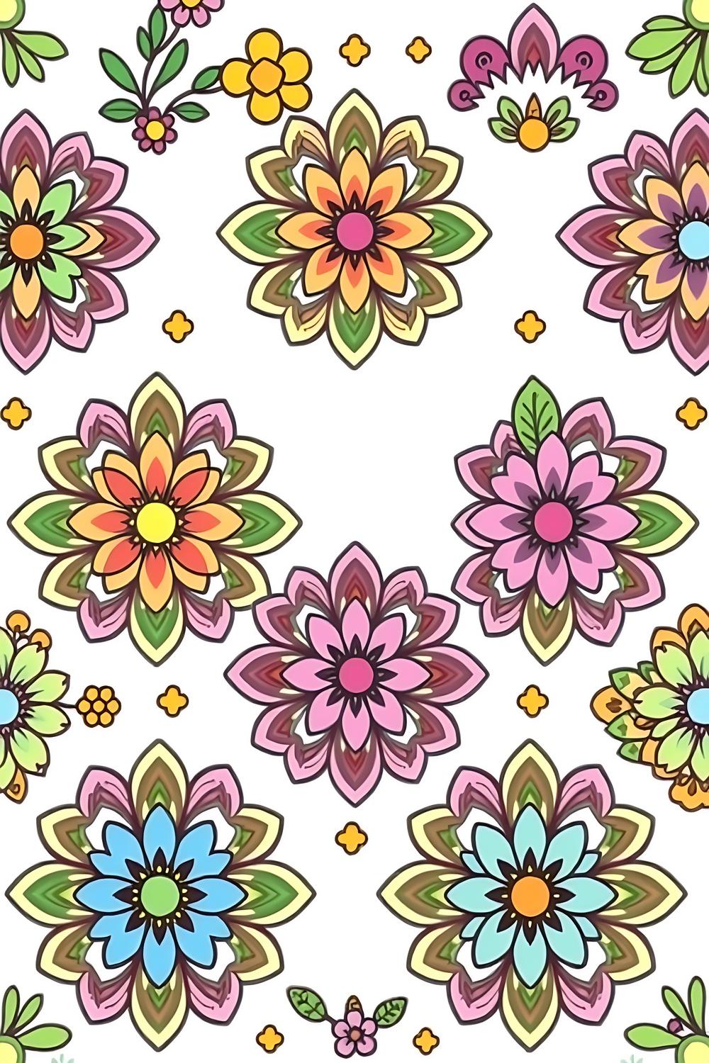 Colorful mandala coloring pages for kids featuring floral designs