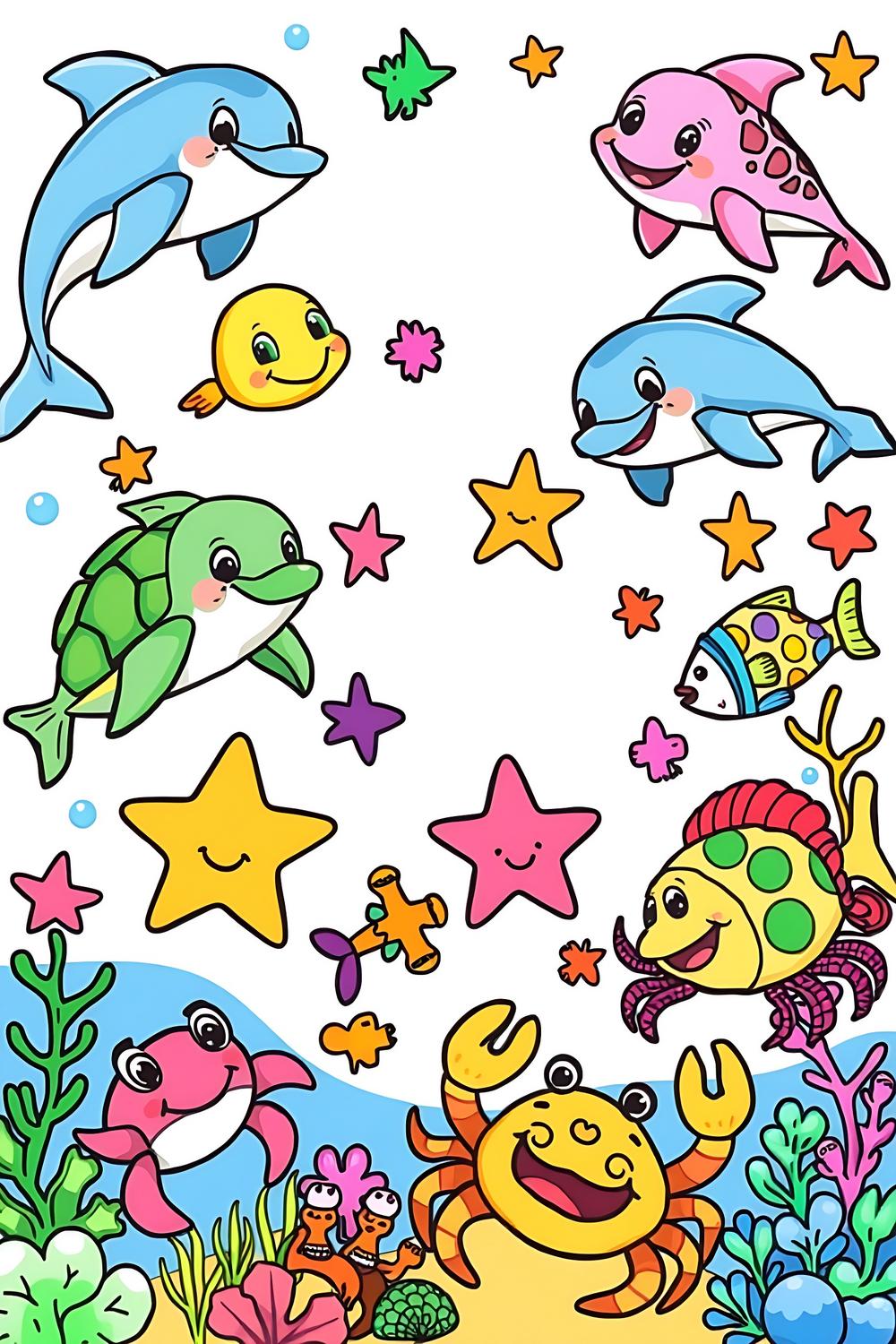 Colorful Marine Sea Life Coloring Book Cover for Kids