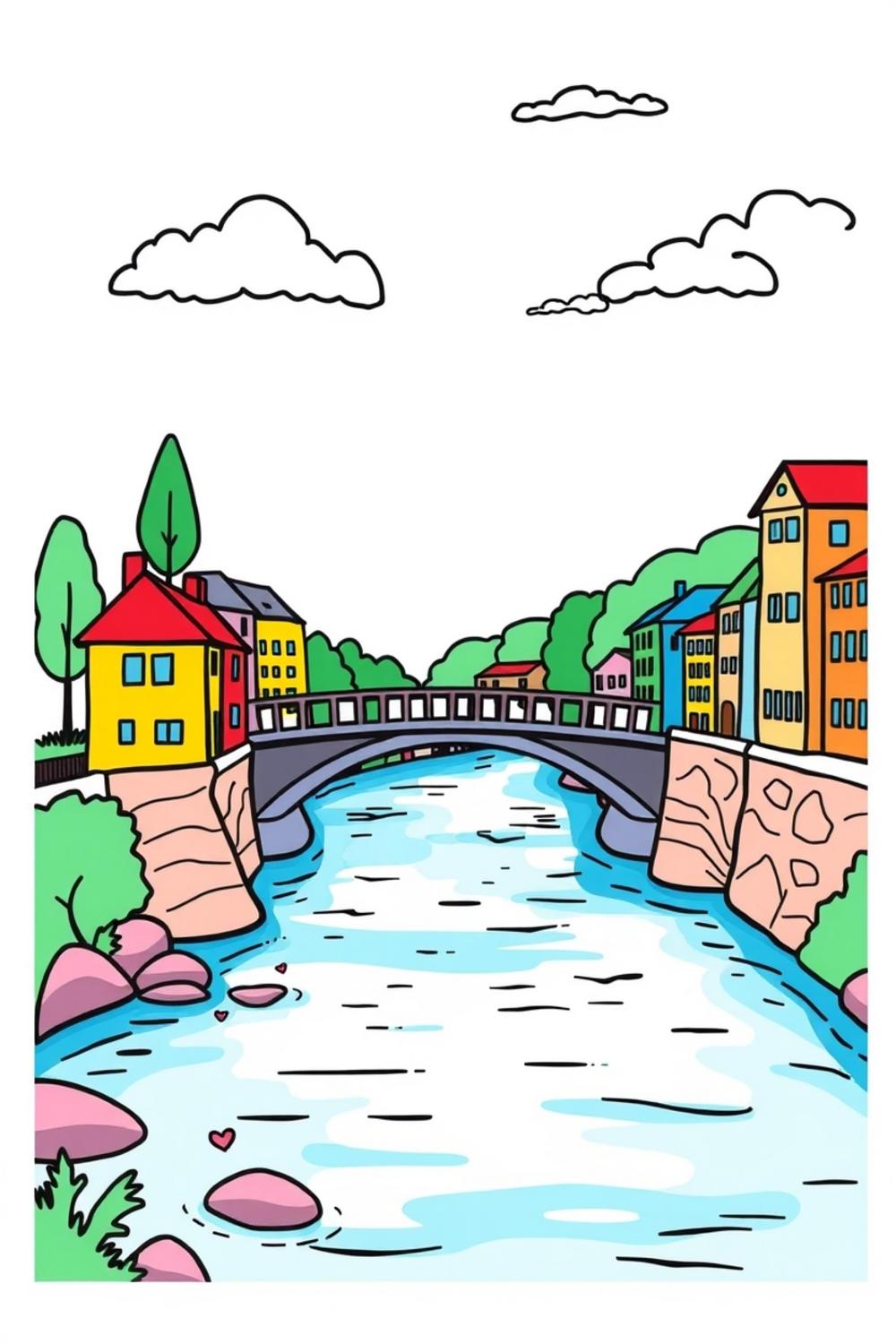 Colorful Paint by Number illustration of bridges for kids