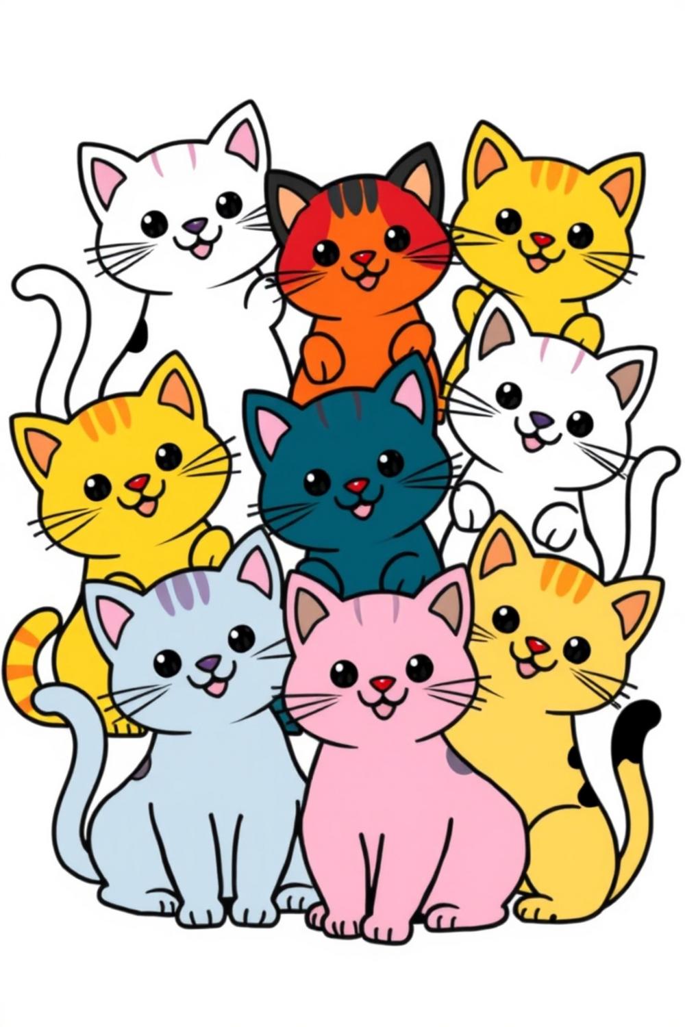 Colorful paint by number cats illustration for kids art projects