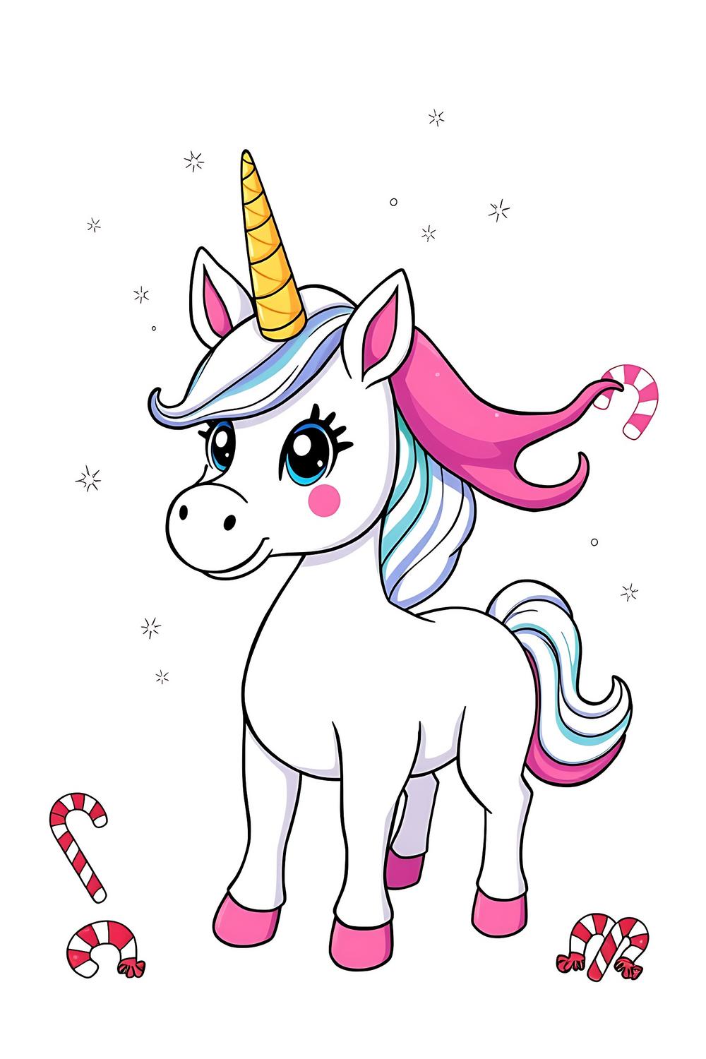 Colorful Santa's Deer Unicorn Coloring Page for Kids