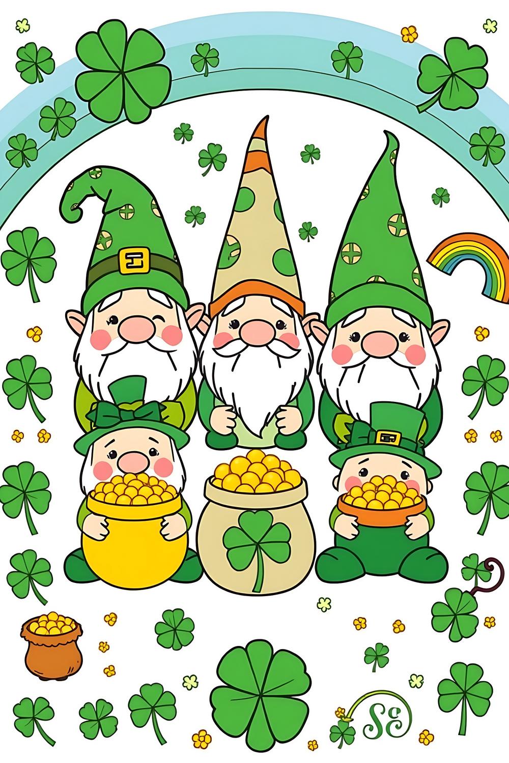 Colorful St. Patrick's Day gnome coloring pages for kids