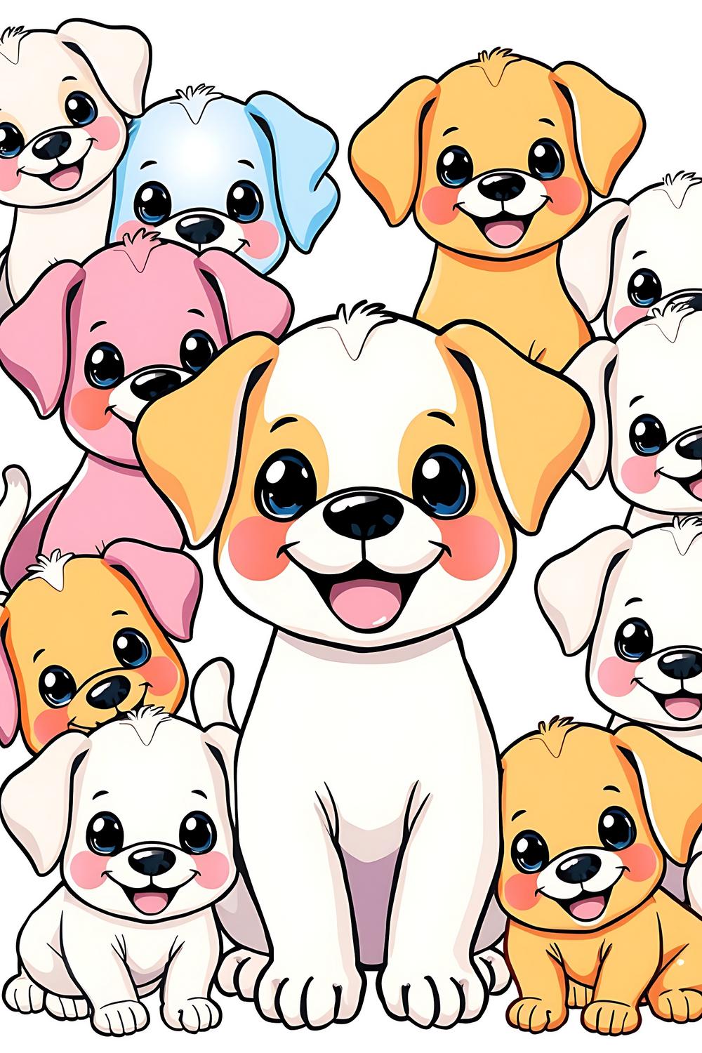 60 adorable lineart drawings of playful puppies for kids to color
