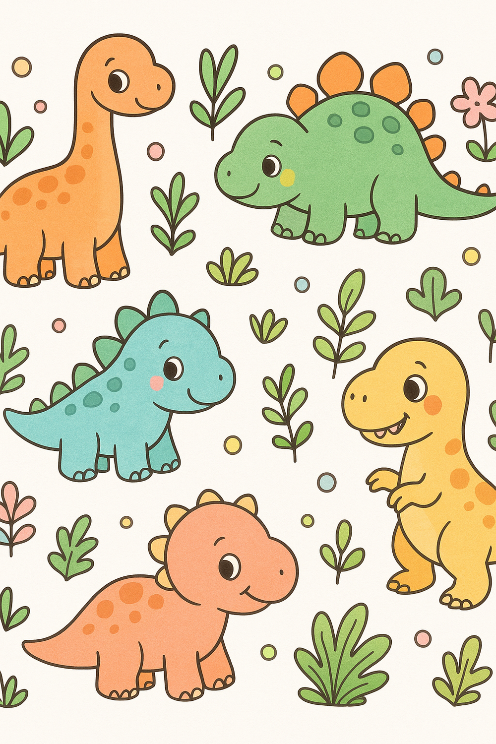 Colorful cartoon dinosaurs for kids to color and enjoy
