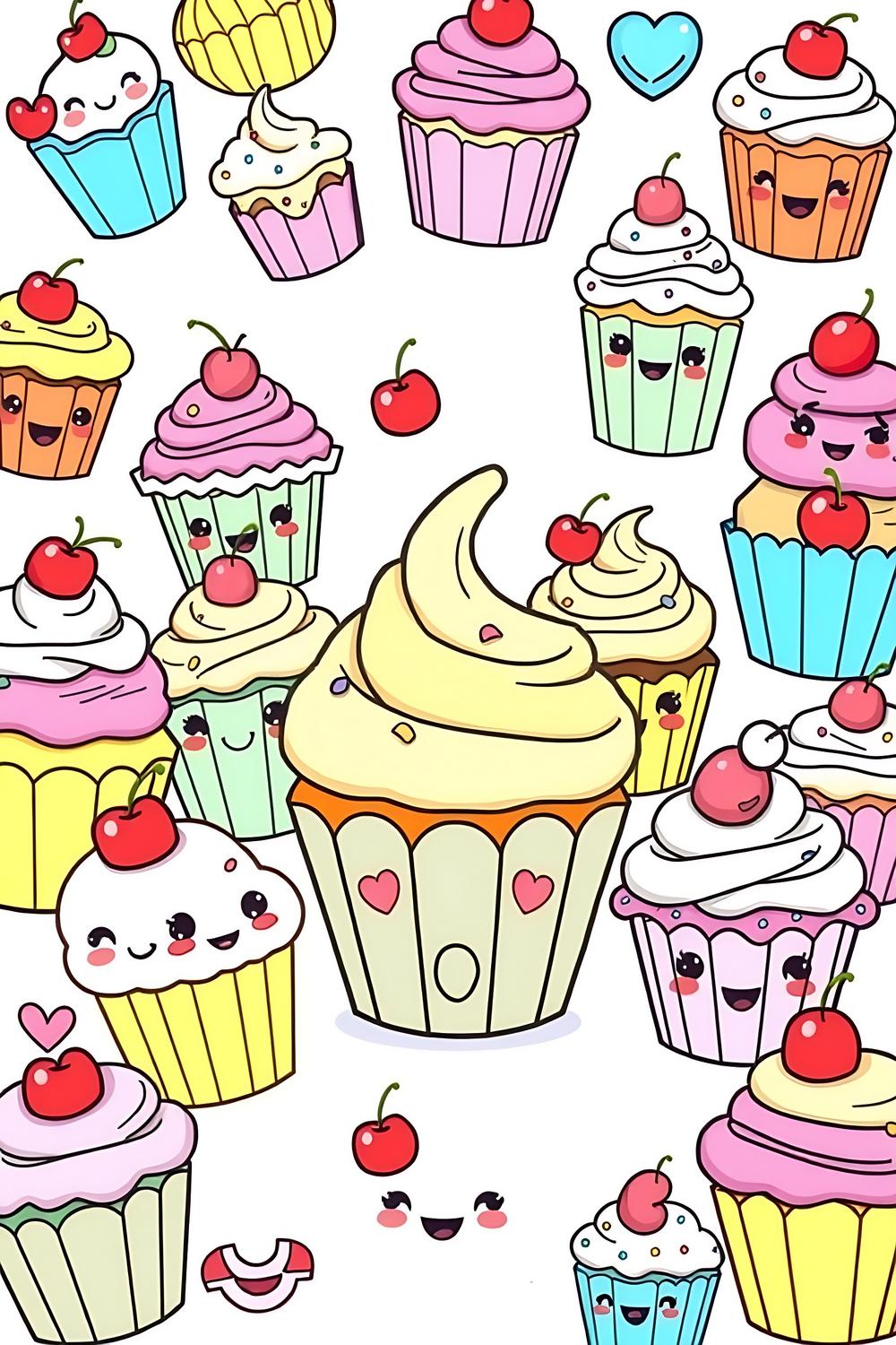 Colorful cupcake coloring pages featuring whimsical designs for kids.