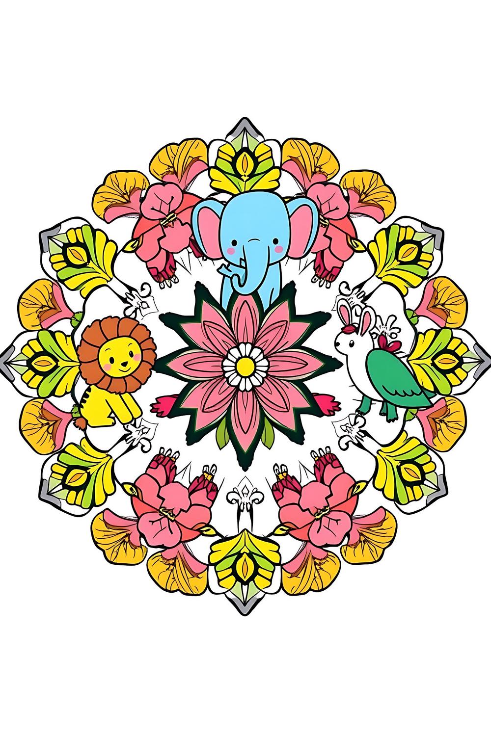 Colorful animals mandala coloring pages featuring cute designs for kids