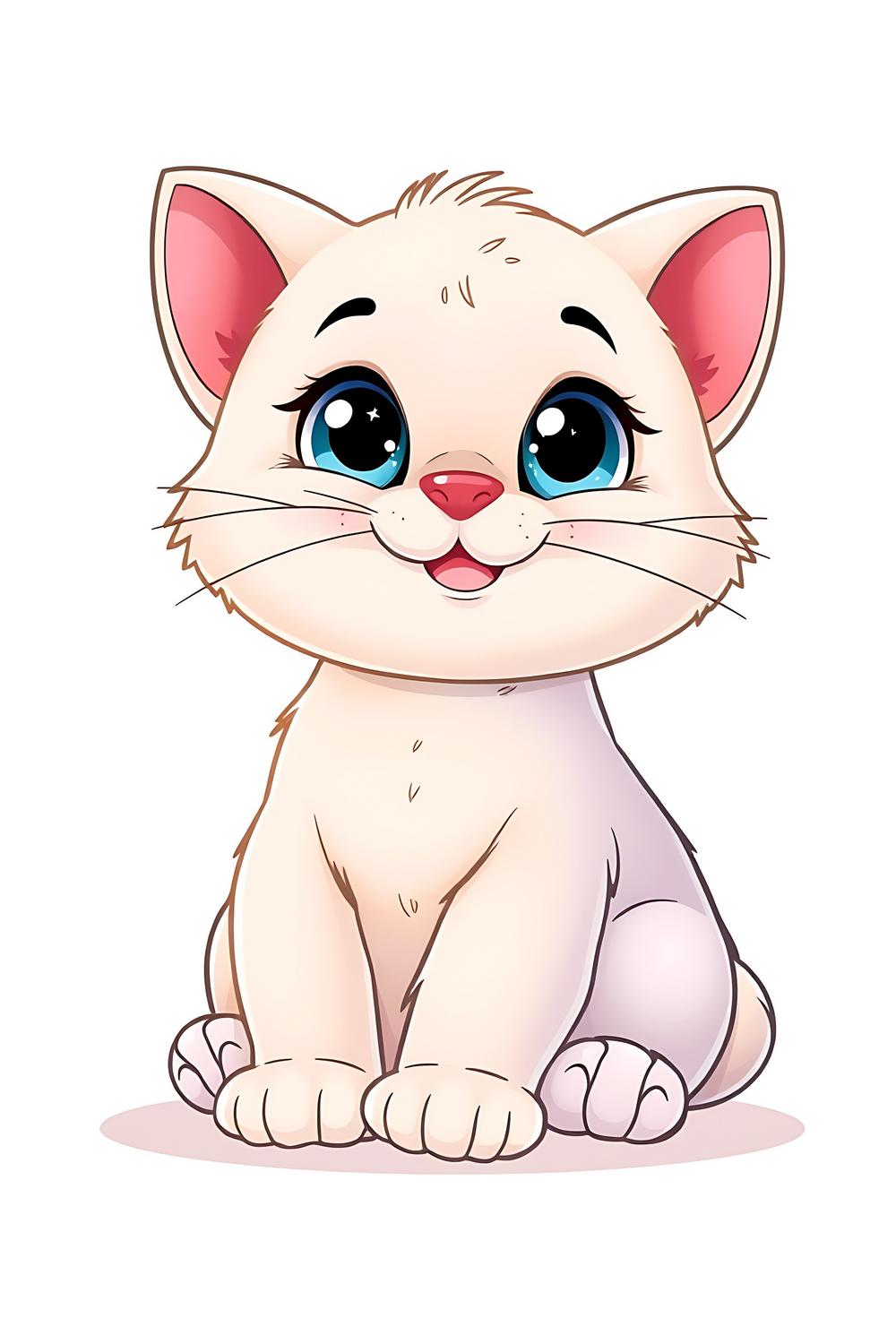 A cute baby cat illustration for coloring, featuring big eyes and fluffy fur.