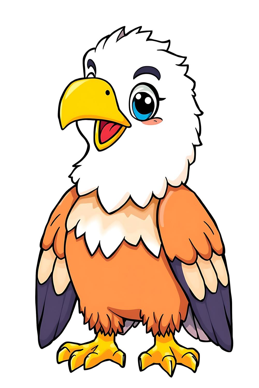 Cute bald eagle cartoon coloring page for kids