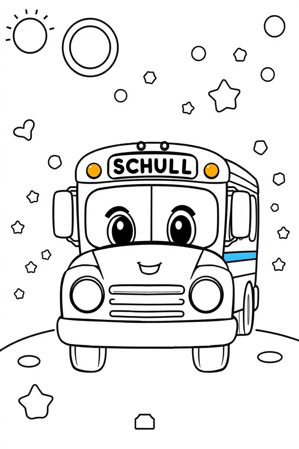 Cute coloring page of a smiling school bus for kids