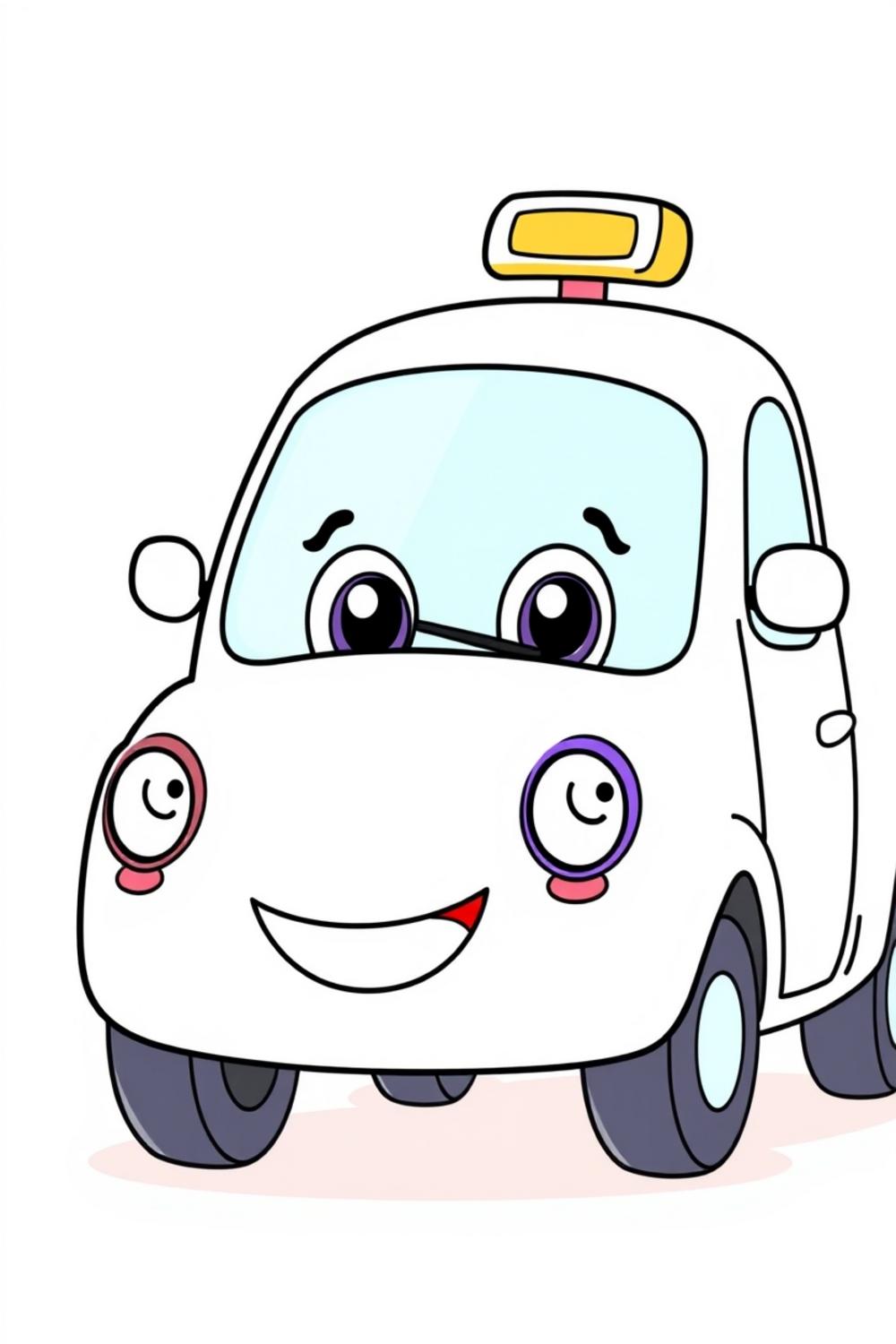 Cute cartoon car coloring page for kids, colorful and engaging.