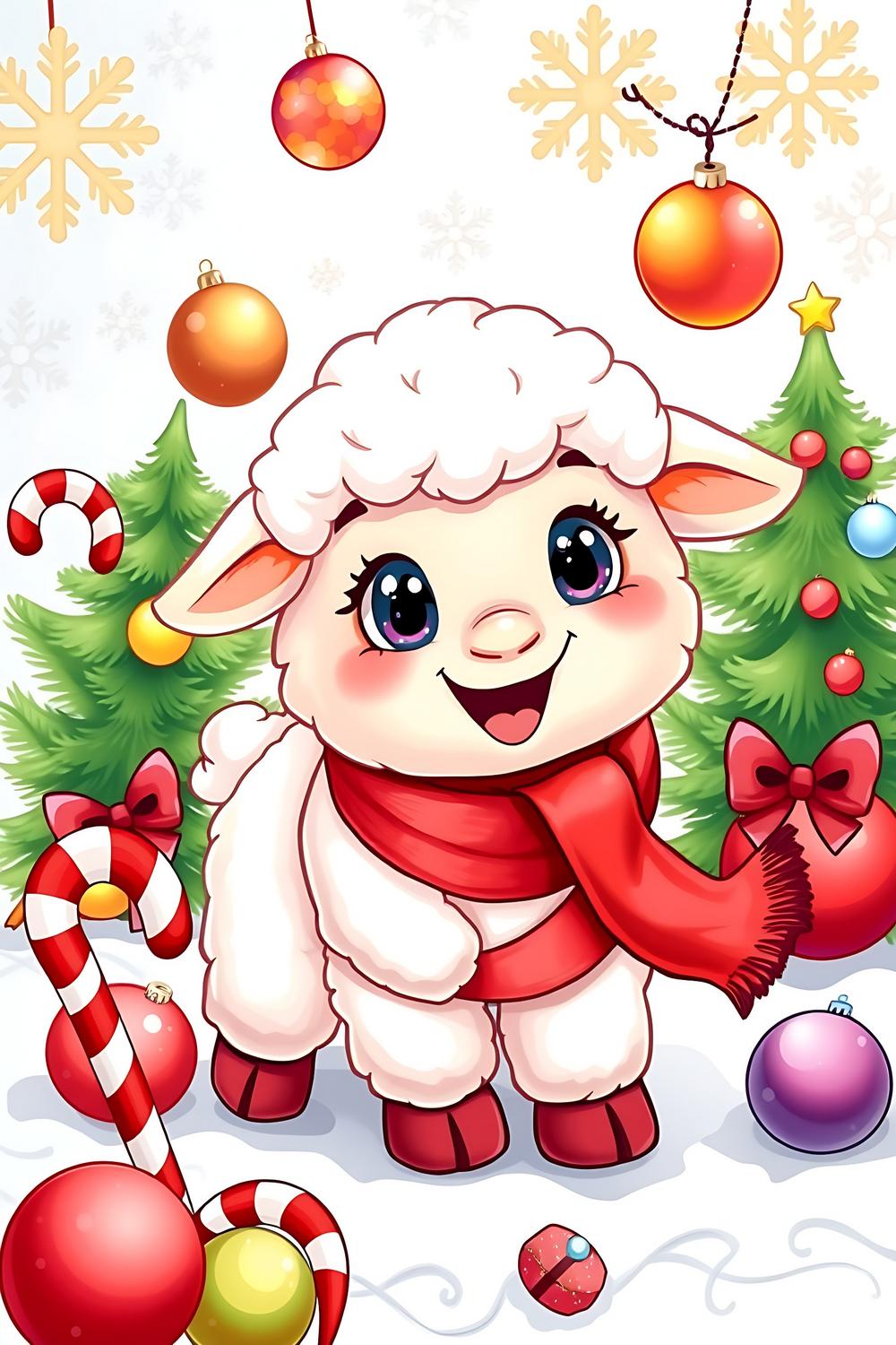 Cute cartoon lamb in a winter wonderland perfect for kids' coloring activities