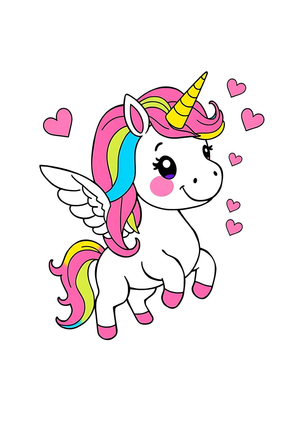 Cute Cupid unicorn coloring page for kids with colorful design.