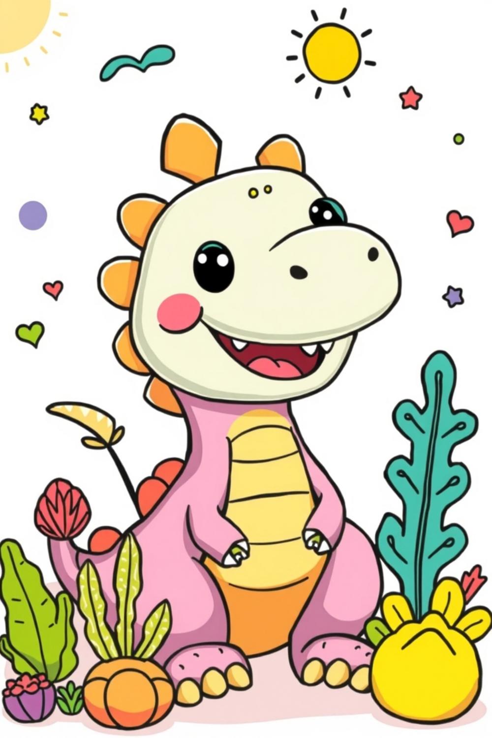 Cute dinosaur coloring book cover with colorful illustrations for kids