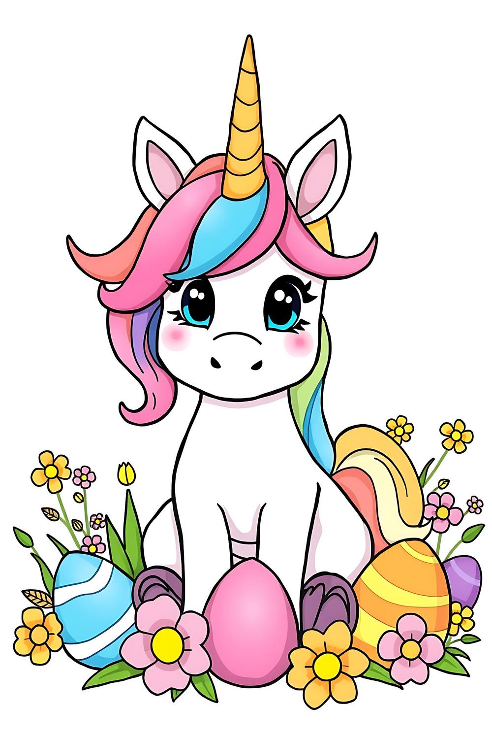 Colorful Easter Unicorn coloring pages for kids