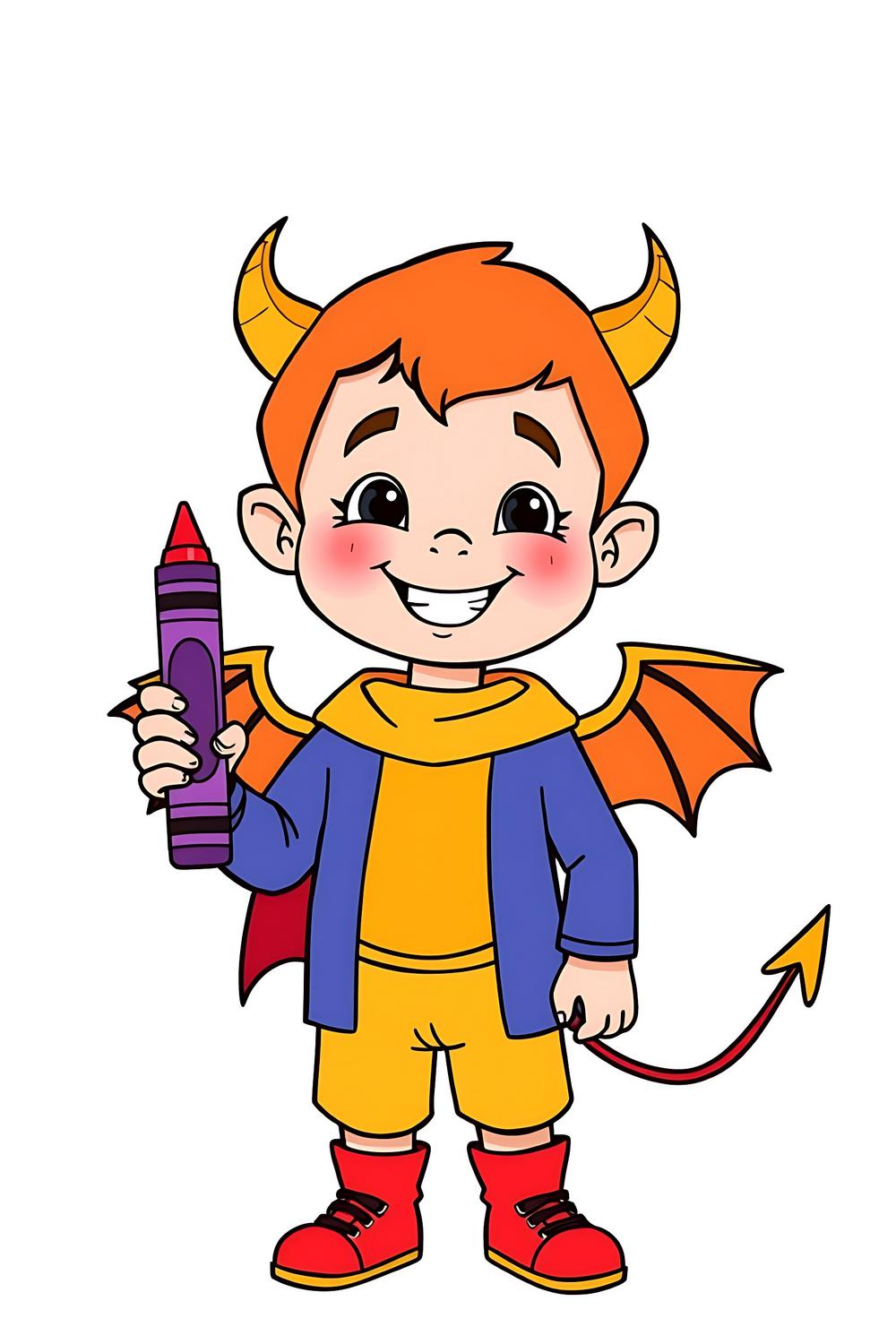 Cute Halloween devil boy coloring page for kids