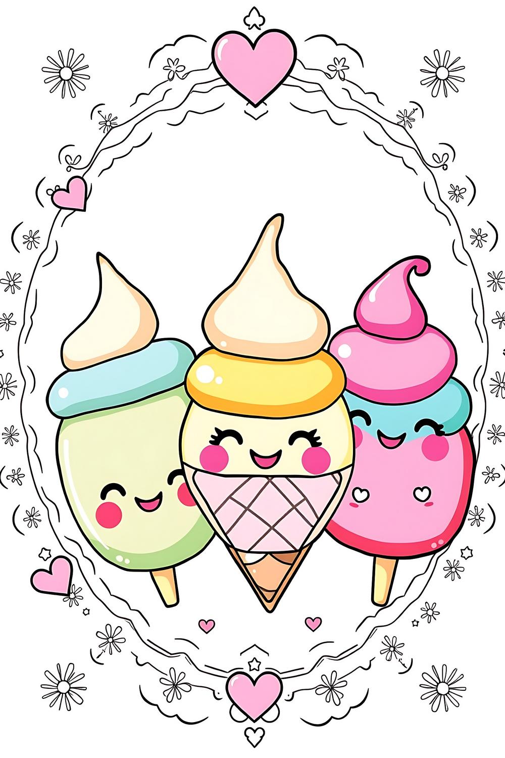 Colorful ice cream characters for kids' coloring fun