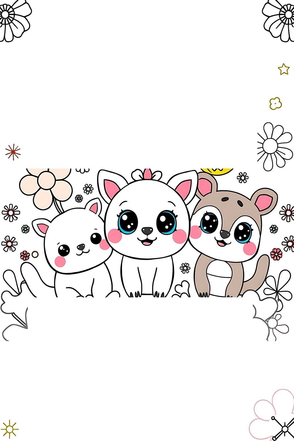 Cute kawaii coloring pages featuring happy animals and playful characters for kids.