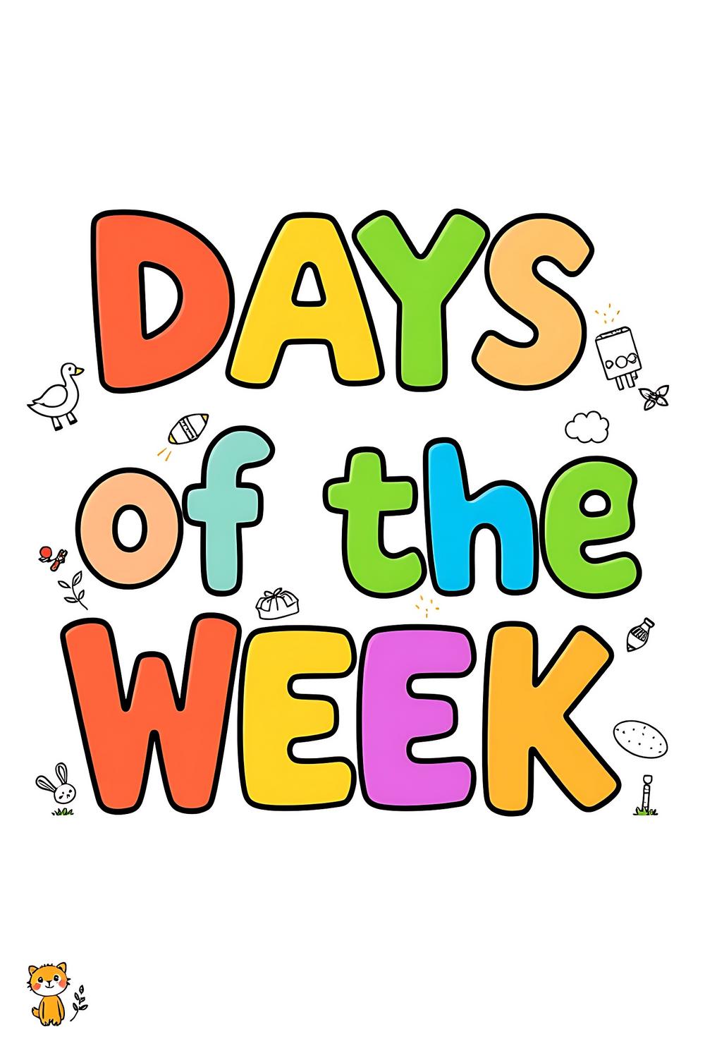 Colorful DAYS of the WEEK coloring pages for kids with playful illustrations