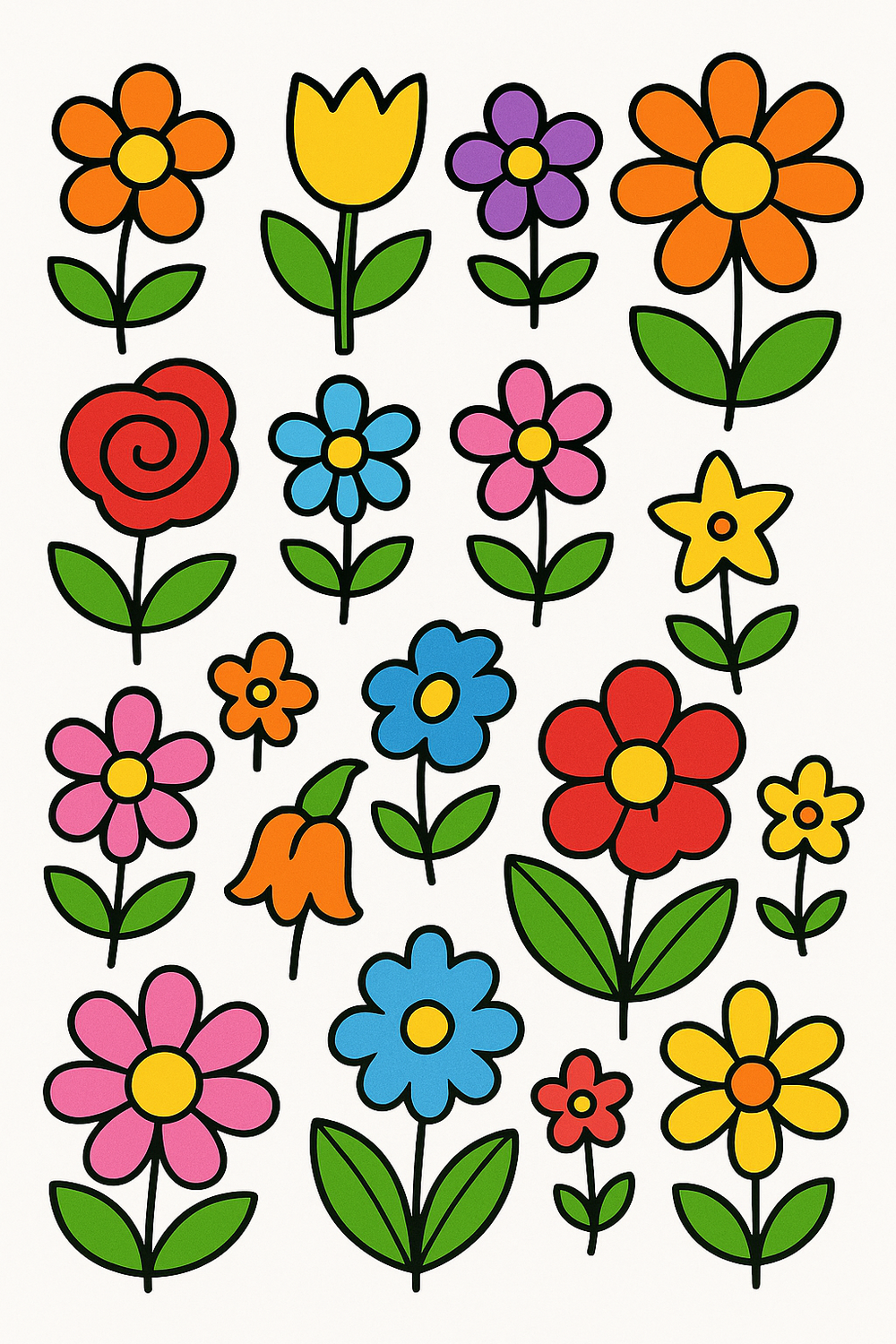 Simple Doodle Flowers Coloring Book with 14 unique designs