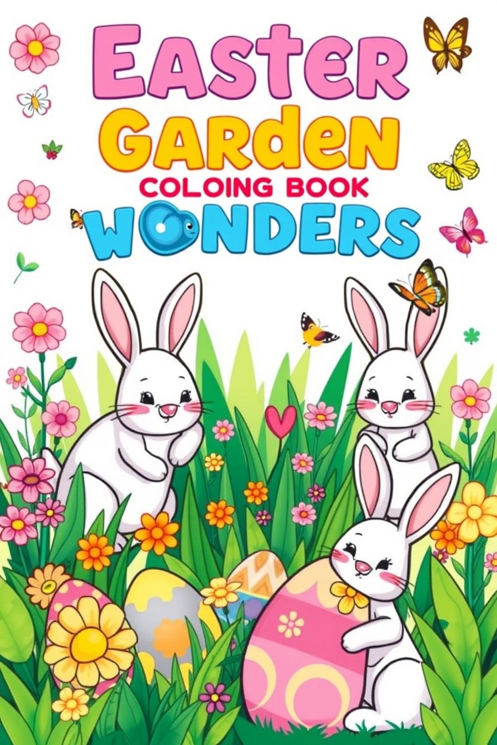 Easter Garden Wonders Coloring Book for Kids with bunnies and flowers
