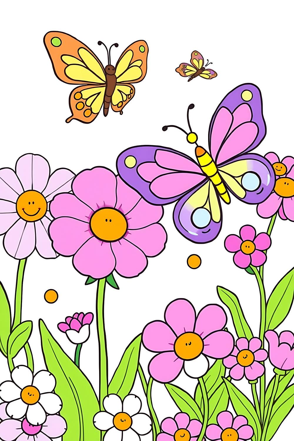Vibrant flower butterfly coloring pages for kids and adults