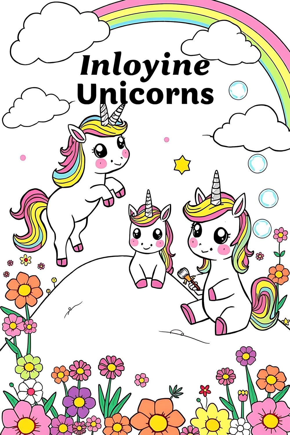 Coloring Book for Children featuring Cute Unicorns in a vibrant dreamland