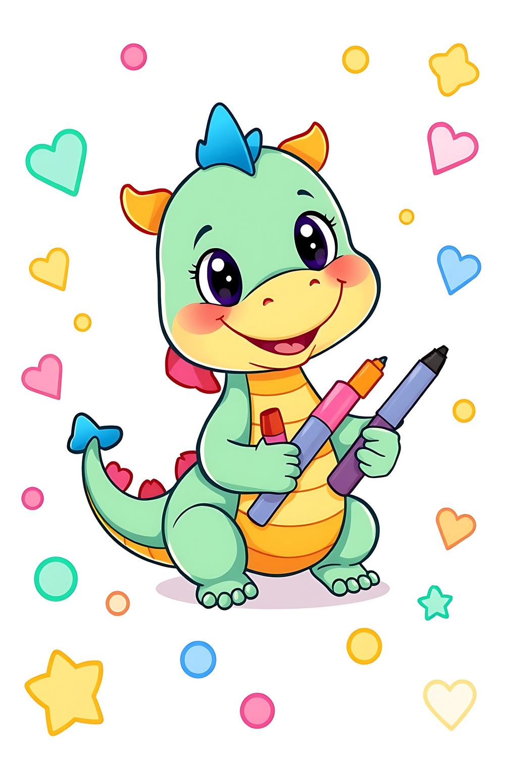 Cute colorful cartoon baby dragon with dot markers for kids' activity book cover