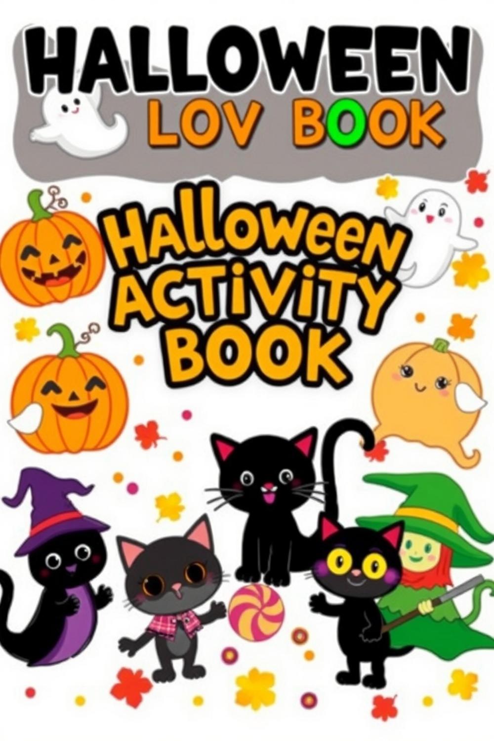 Colorful Halloween Activity Book for Kids featuring playful characters and fun activities.